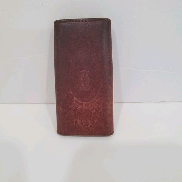 Cartier 4 Key Hooks Charm Case Wallet Red Bordeaux Burgundy Small Logo Leather - Picture 2 of 12